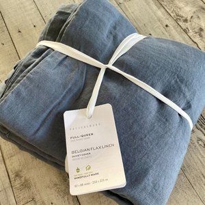 NWT Pottery Barn Belgian Flax Linen Duvet Cover - Full/Queen - Steel Blue - NEW
